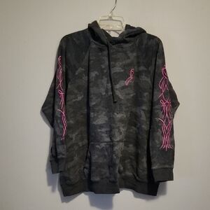 torrid Dark Gray Camo Hoodie with Pink Ribbon Embroidery